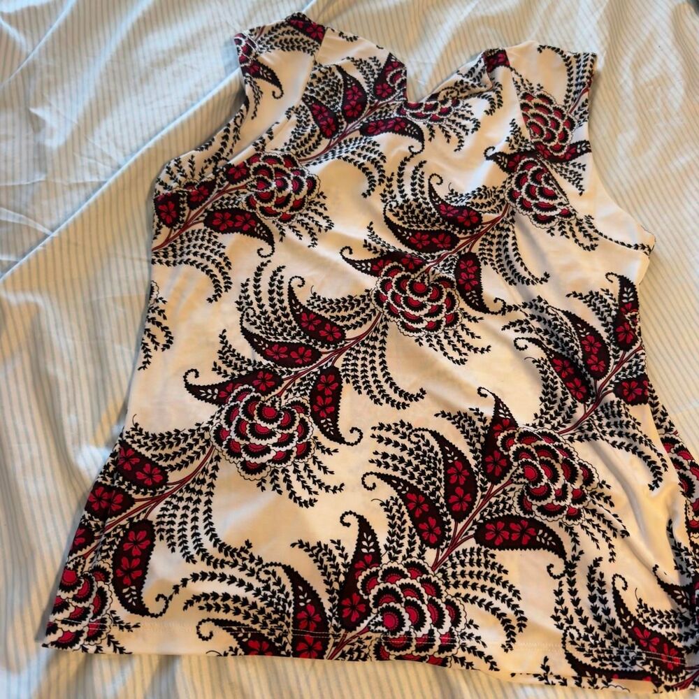 Tommy Hilfiger Women's Red Black White Paisley Print Sleeveless Blouse Top